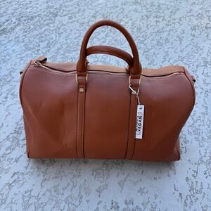 Mali + Lili Vegan Leather‎ Duffle Bag Cognac Brown Travel Carry-On Leopard Strap